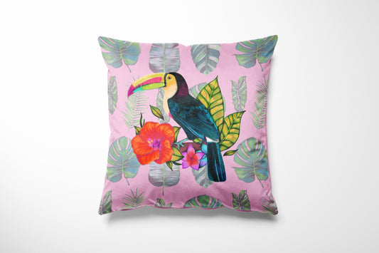 Toucan Plumeria Pink Cushion Cover